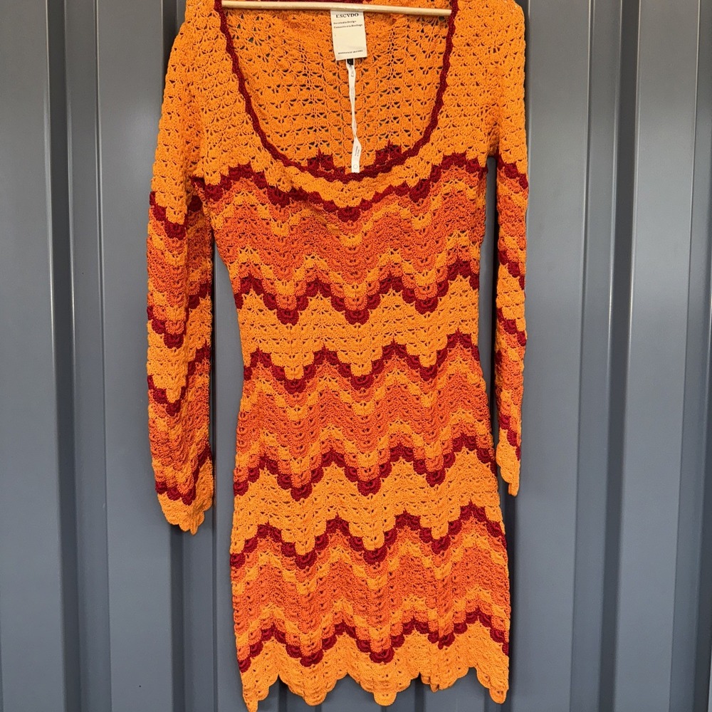 ESCVDO Sumac scalloped crocheted cotton mini dress Large